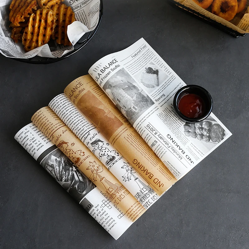 

200PCS Vintage Newspaper Style Oil-Proof Parchment Paper For Food Wrapper Bread Sandwich Burger Wrapping Baking Mat Kitchen Tool
