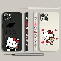 cartoon girl hellokitty for apple iphone 13 12 mini 11 pro xs max xr x 8 7 6s se plus liquid left rope silicone phone case cover