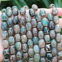 8pcs 10x14mm natural green agate ancient tibet dzi beads many patterns for diy jewelry making