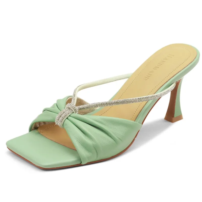 

Dilalula Elegant Women Sandals Thin Strap Thin High Heels Slippers Genuine Leather Pumps Summer Wedding Party Shoes Woman