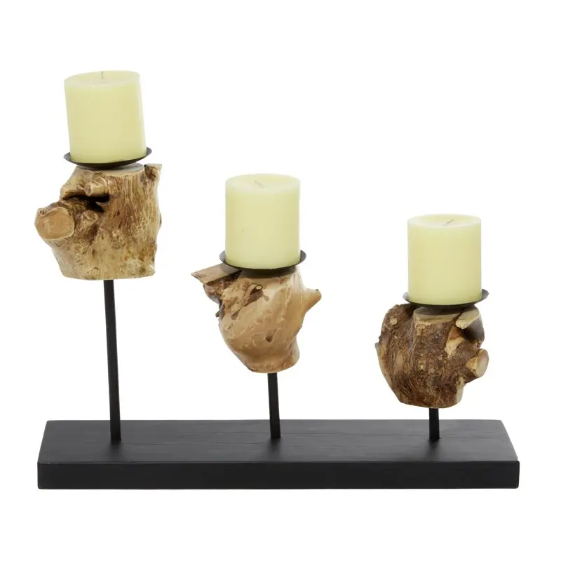 

Gorgeous Black Teak Wood Live Edge Pillar Candle Holder with 3 Candle Plate for Home Decoration and Gifts.