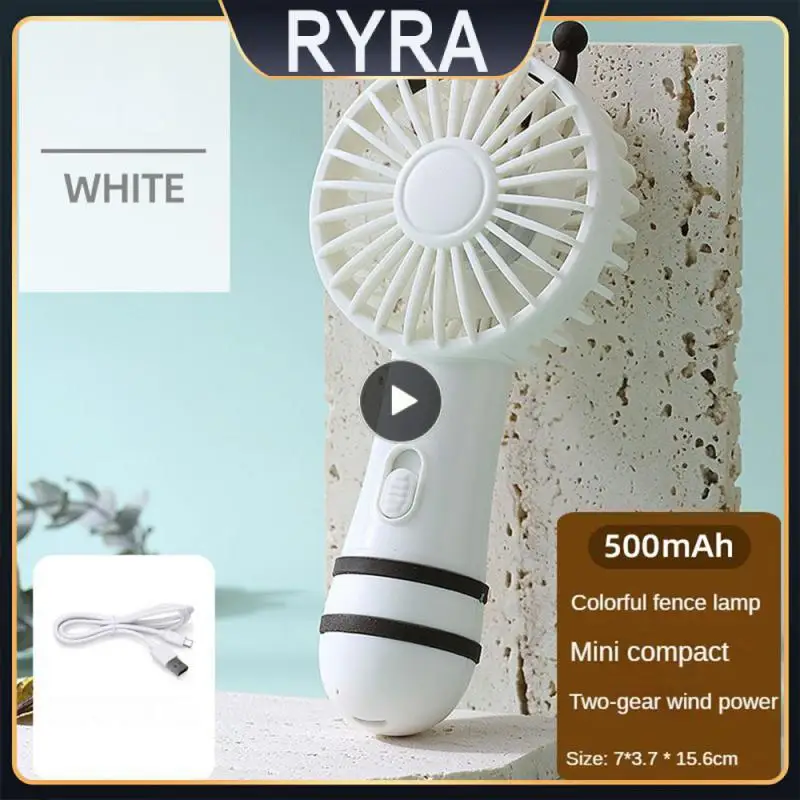 

Colorful Atmosphere Lights Handheld Fan Usb Charging Portable Fan White Cute Shape Silent Fan Second Wind Speed Fan Usb Fan