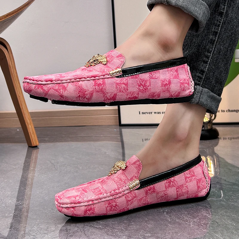 Мужские повседневные Мокасины размера плюс 38-48 мужские деловые туфли розового