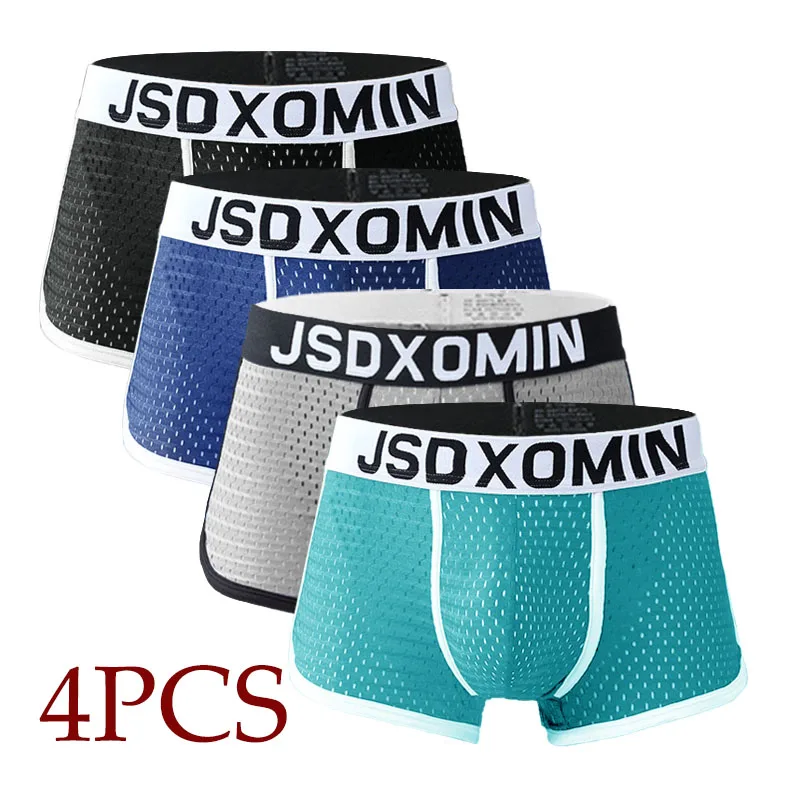 4PCS/Lot 8XL Mesh Hole Mens Underwear Boxers for Men Underwear BoxerShorts Man Pantis Summer Comfort Breathe