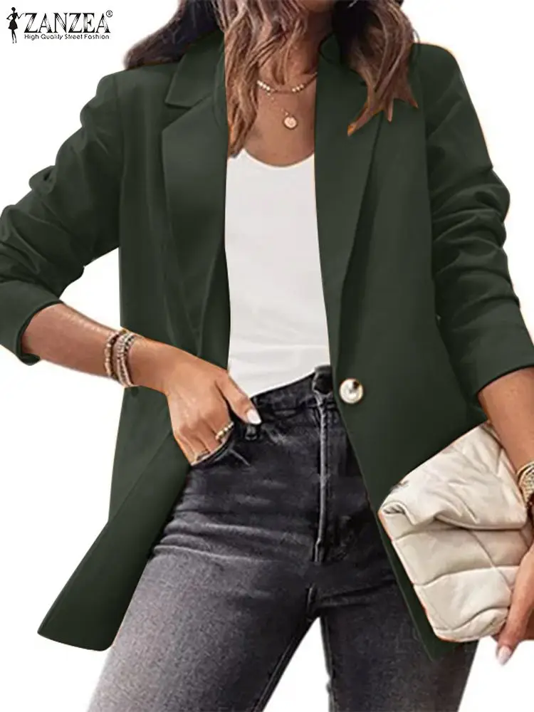 

Women Elegant Blazer Suits Thin Causal Long Sleeve Shirt Tops ZANZEA Stylish Solid Jacket Coat OL Work Outwaer Lapel Neck Top