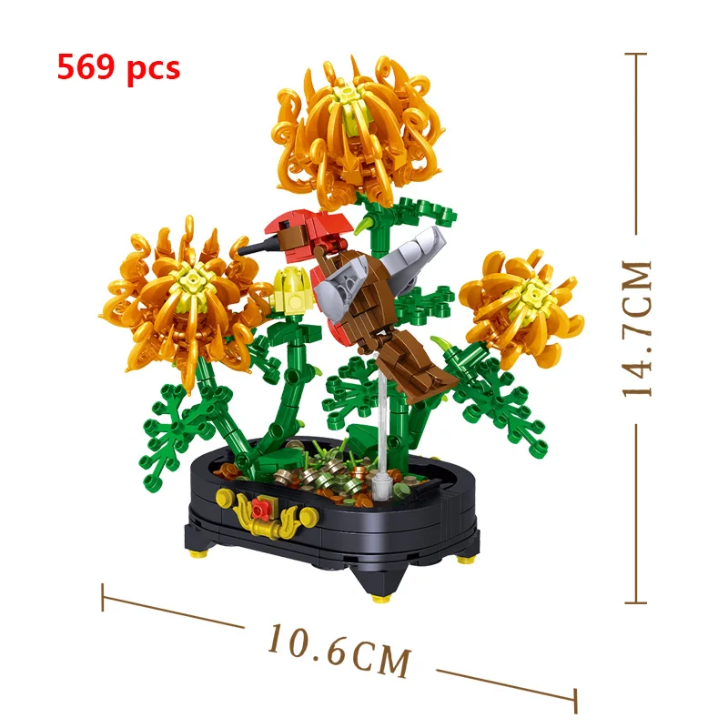 

Bouquet Flower Pot Plant Meat Bonsai Tree Building Block Garden Creative Model Brick MOC DIY Adult Toy Gift