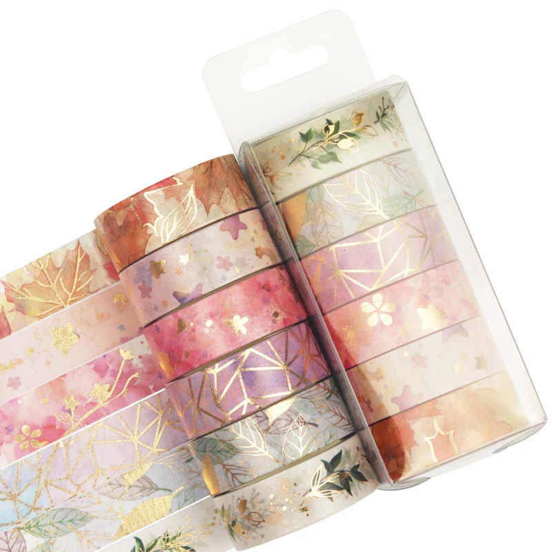 

6Rolls/Pack Colored Flower Washi Tape Gold Foil Masking Tape Decorative Adhesive Tape DIY Scrapbooking Sticker Stationery New
