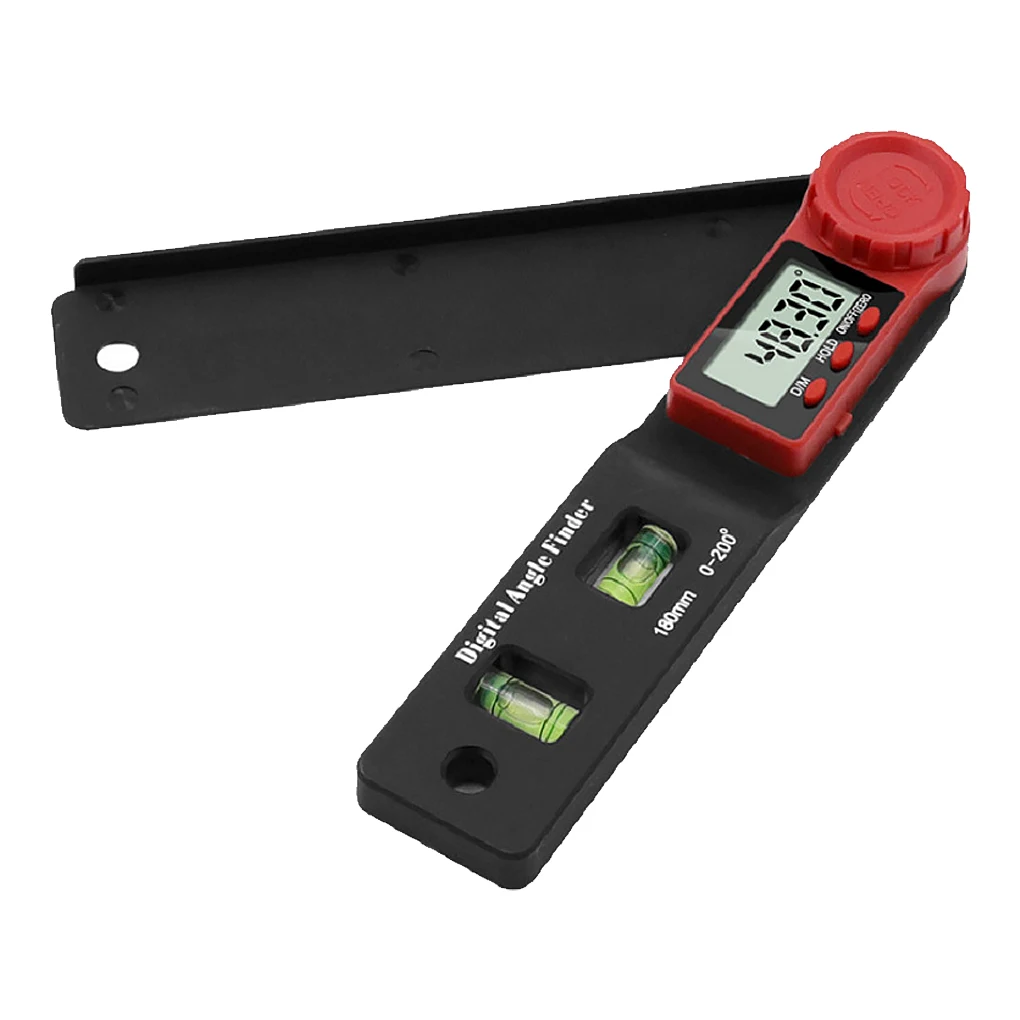 

Plastic Digital Protractor 2 in 1 0-200 Degree Button Control Fixing Knob Screen Display Measurement Angle Ruler Tools