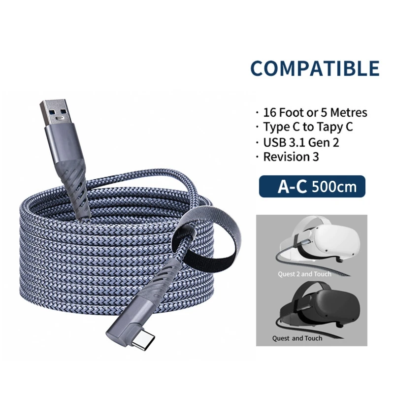 

Высокоскоростная передача данных и зарядка, USB-кабель типа А для телефона, совместимый с 3D гарнитурой Quest 2 VR