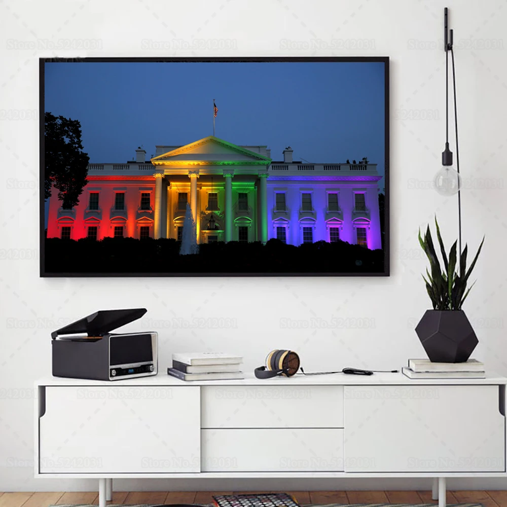 Белый дом плакат гордости геев права человека ЛГБТ радуга архитектура холст