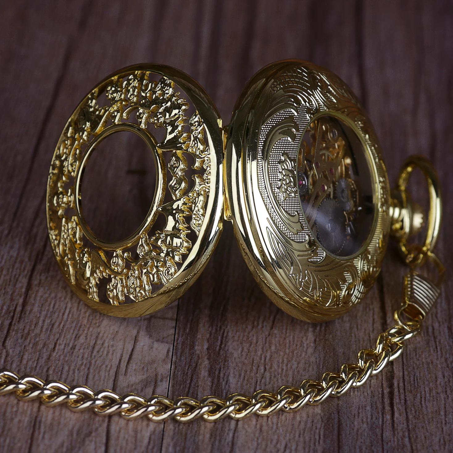 Gold Vintage Mechanical Pocket Watch Roman Numerals Display Clock Belt Chain Pendant Gift Men Women