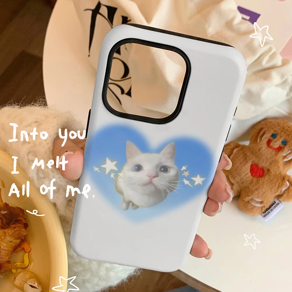 INS Blue Love Star Cat Cartoon Case for IPhone 16 15 PLUS 14 13 Pro Max 12 MINI 11 XR XS MAX Shockproof Ultra Thin Cover