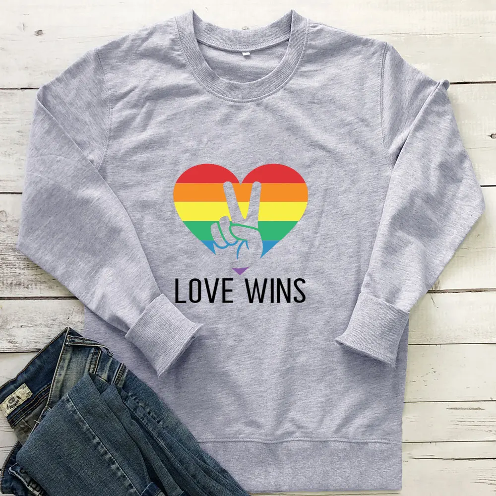 

Love Wins Pride Month Sweatshirt 100%Cotton Women Funny Casual Autumn Long Sleeve Top Country Life Sweatshirt Love Is Love Top