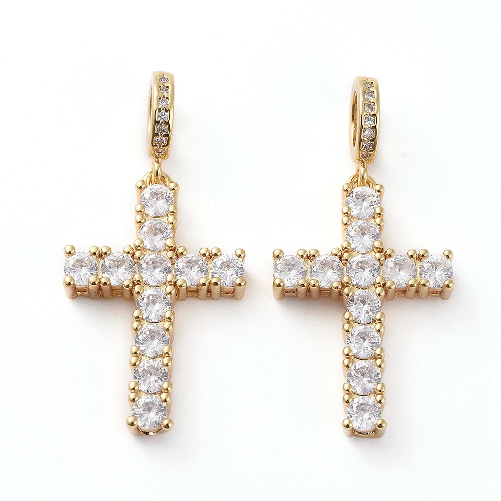 

Kissitty 1 Pc Long-Lasting Plated Brass Micro Pave Clear Cubic Zirconia Cross Pendants For Necklace Jewelry Making Findings