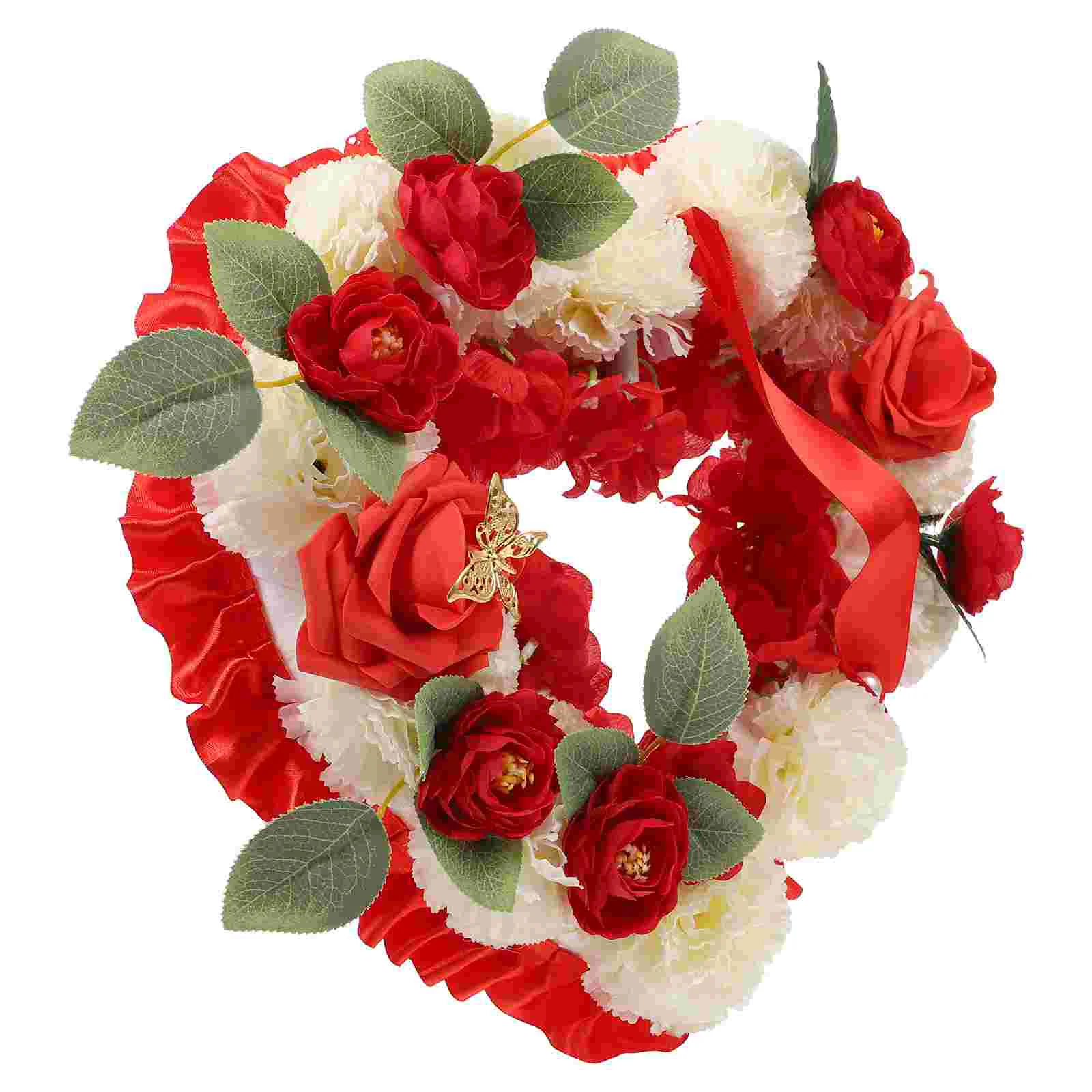 

Heart Memorial Wreath Fake Mourning Commemoration Adorn Gift Simulation Prop Roses Garland