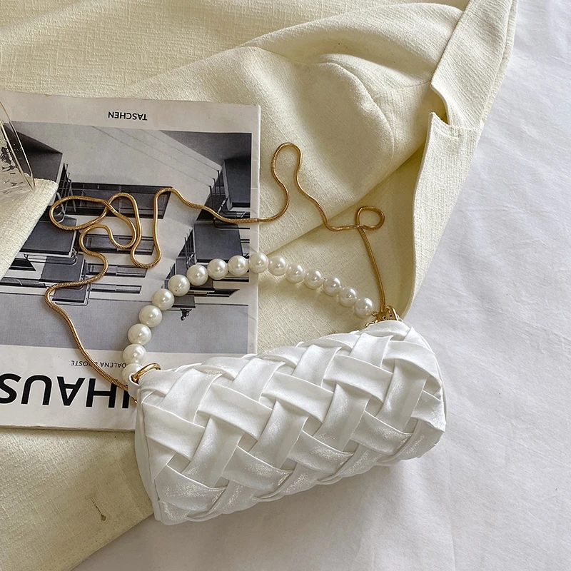 

Плетеные женские сумки, летние роскошные дизайнерские сумки через плечо с жемчужными нитями, женские трендовые сумки через плечо, 2022