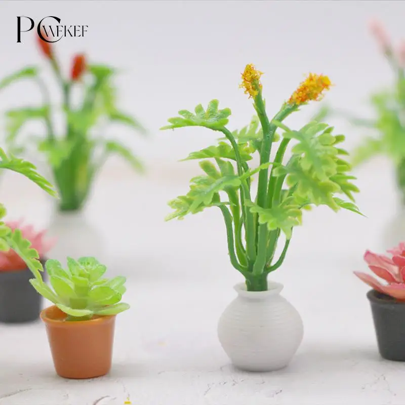 

Миниатюрный Кукольный Миниатюрный Мини-домик с имитацией суккулентов, мини-дерево в горшке для зеленых растений, кукольный домик, мебель, д...