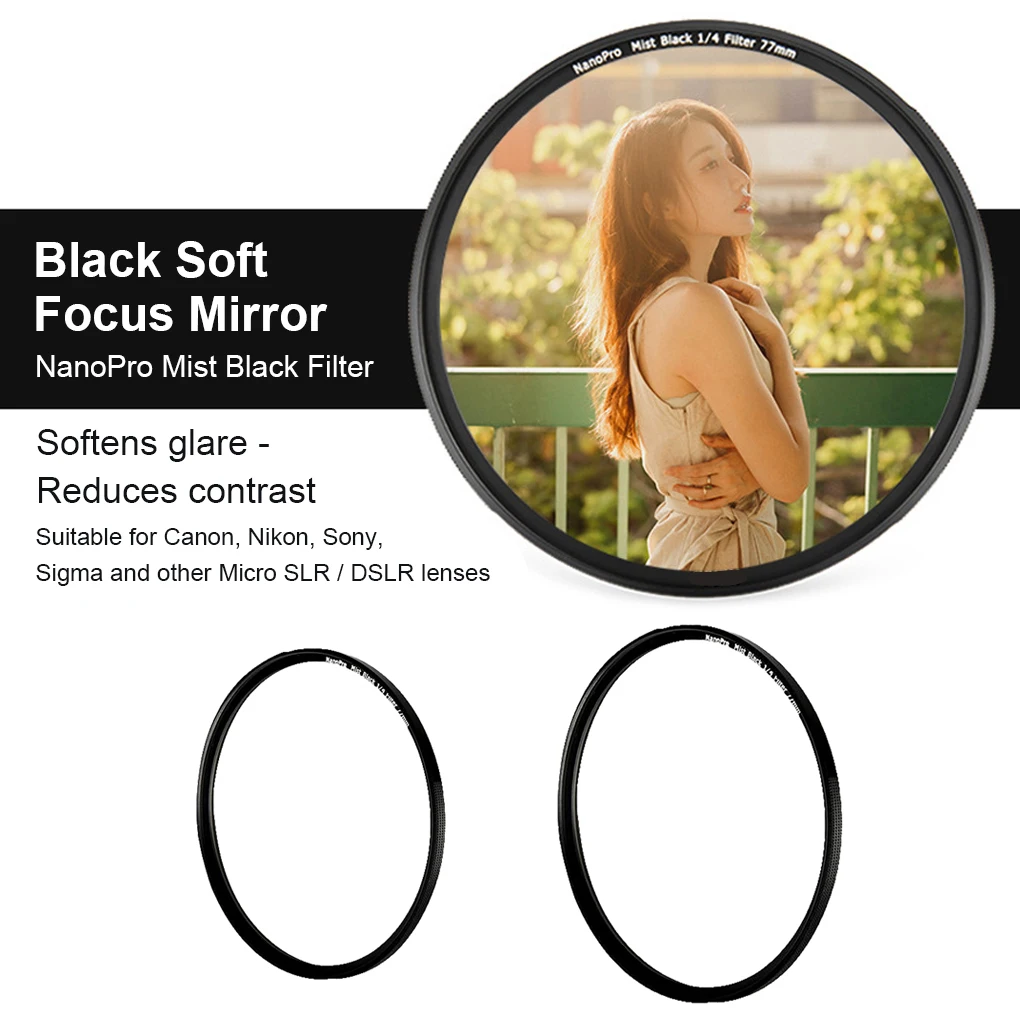 

Alloy Frame 1 4 Lens Filter Optical Glass Black Mist Photography Lenses 62mm
