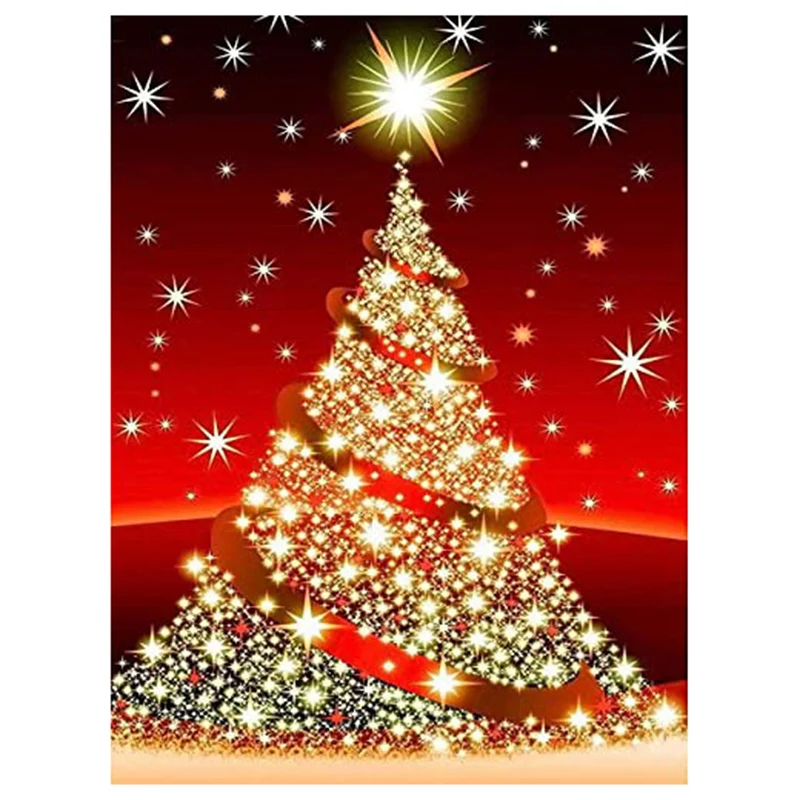 

Яркие алмазные картины с изображением рождественской елки, вышивка крестиком, мерцающие звезды, мозаика, вышивка «сделай сам», 5D полноразмерная картина для украшения дома
