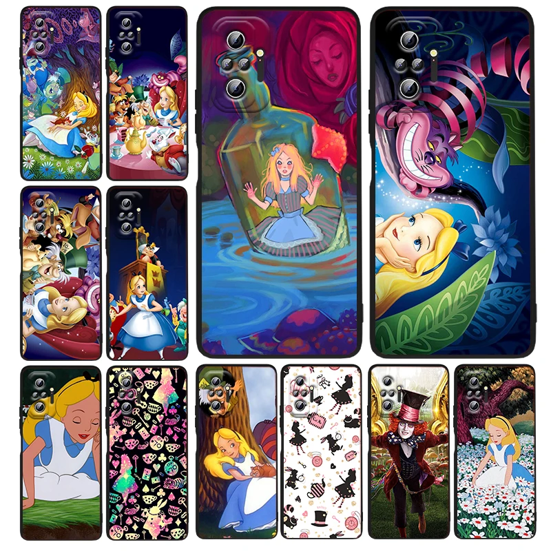 

Alice in Wonderland Disney Phone Case For Xiaomi Redmi Note 11E 11S 11 11T 10 10S 9 9T 9S 8 8T Pro Plus 5G 7 5 Black Cover