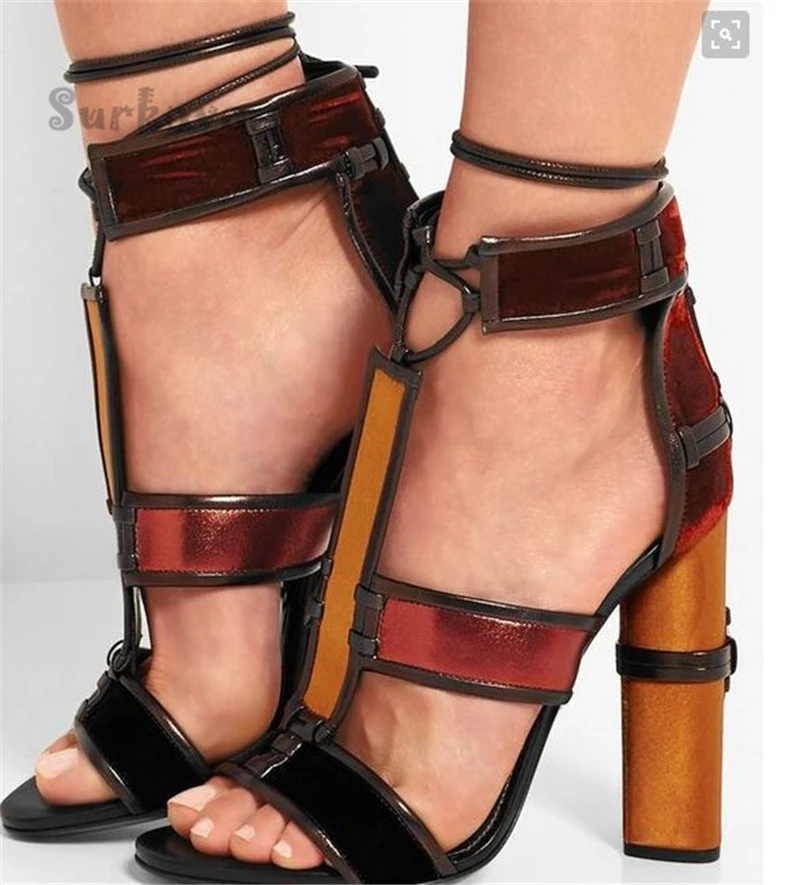 

Сандалии в стиле пэчворк, босоножки из денима и кожи, с перекрестными ремешками, на массивном каблуке, туфли-лодочки, пикантные римские сандалии на высоком каблуке с открытым носком, разные цвета