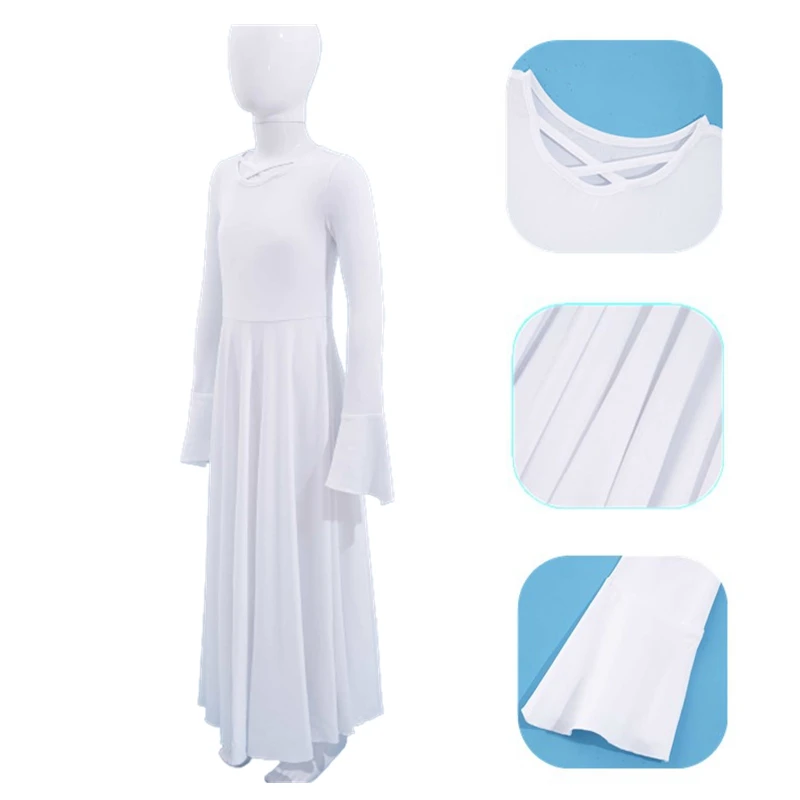 Children Girl Praise Lyrical Dance Dress Church Choir Liturgical Worship White Gown with Lace-Up Tunic Stage Performance Costume