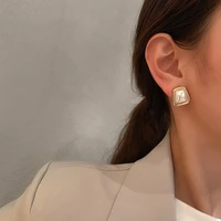 1pair women vintage imitation pearl stud earrings 925 needle girls gold color geometric ear jewelry irregular design decoration
