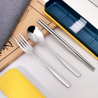 304 stainless steel cutlery set portable spoon fork chopsticks three piece set square handle student cutlery dinnerware set