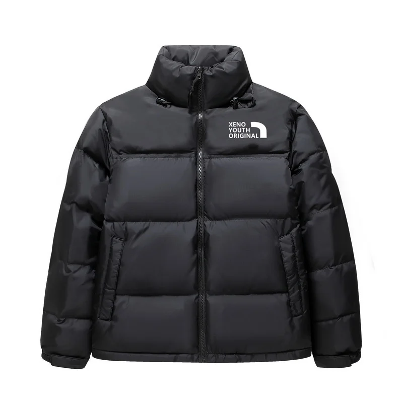 Men's Padded White Eiderdown Overalls Winter Jacket Hooded Jacket Casual Loose Size Cotton Warm Solid Color Down Jacket