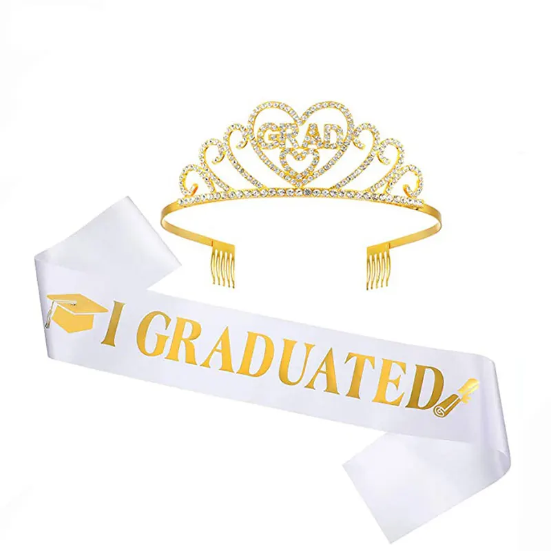 

2022 Graduation Party Supplies Kits, Glittered Metal Graduation Princess Grad Crown Tiara and Graduate Sash for Graduation Party