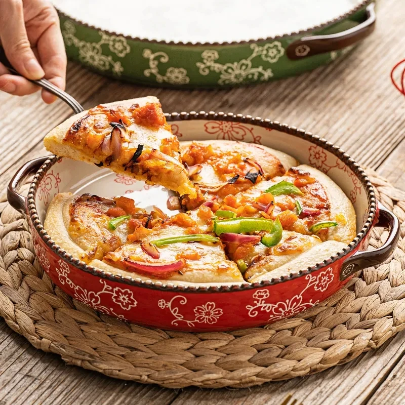 

Ручная роспись вишневой искусственной посуды домашняя креативная сетчатая красная тарелка для супа с двумя ушами в японском стиле керамич...