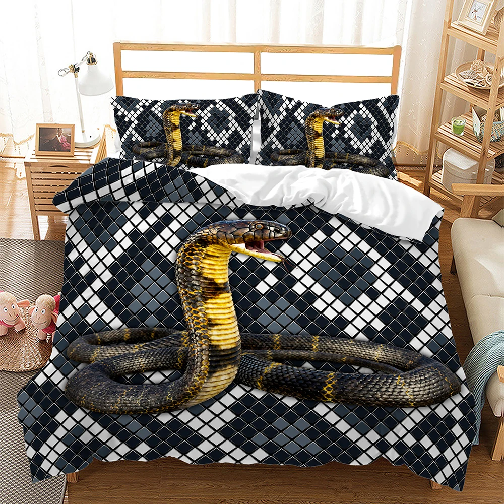 Snake Dark Colour Duvet Cover 3D Bedding Set Fashion Design Comforter Linen Pillowcases Gift Single Double King Queen