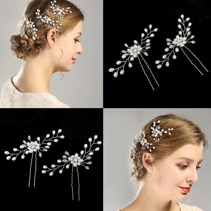 

Crystal Rhinestone Flower Pearl Hair Comb Headband Tiara Hairpin for Women Bride Party Wedding Bridal Hair Accessories Jewelry