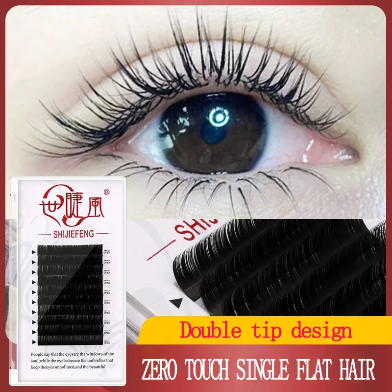 Zero touch single flat hair double tip natural soft dense row matte black eyelash lash extensions for professionals makeup tools
