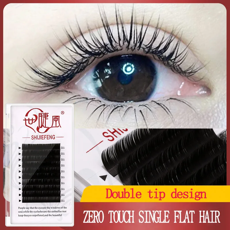 

Zero touch single flat hair double tip natural soft dense row matte black eyelash lash extensions for professionals makeup tools