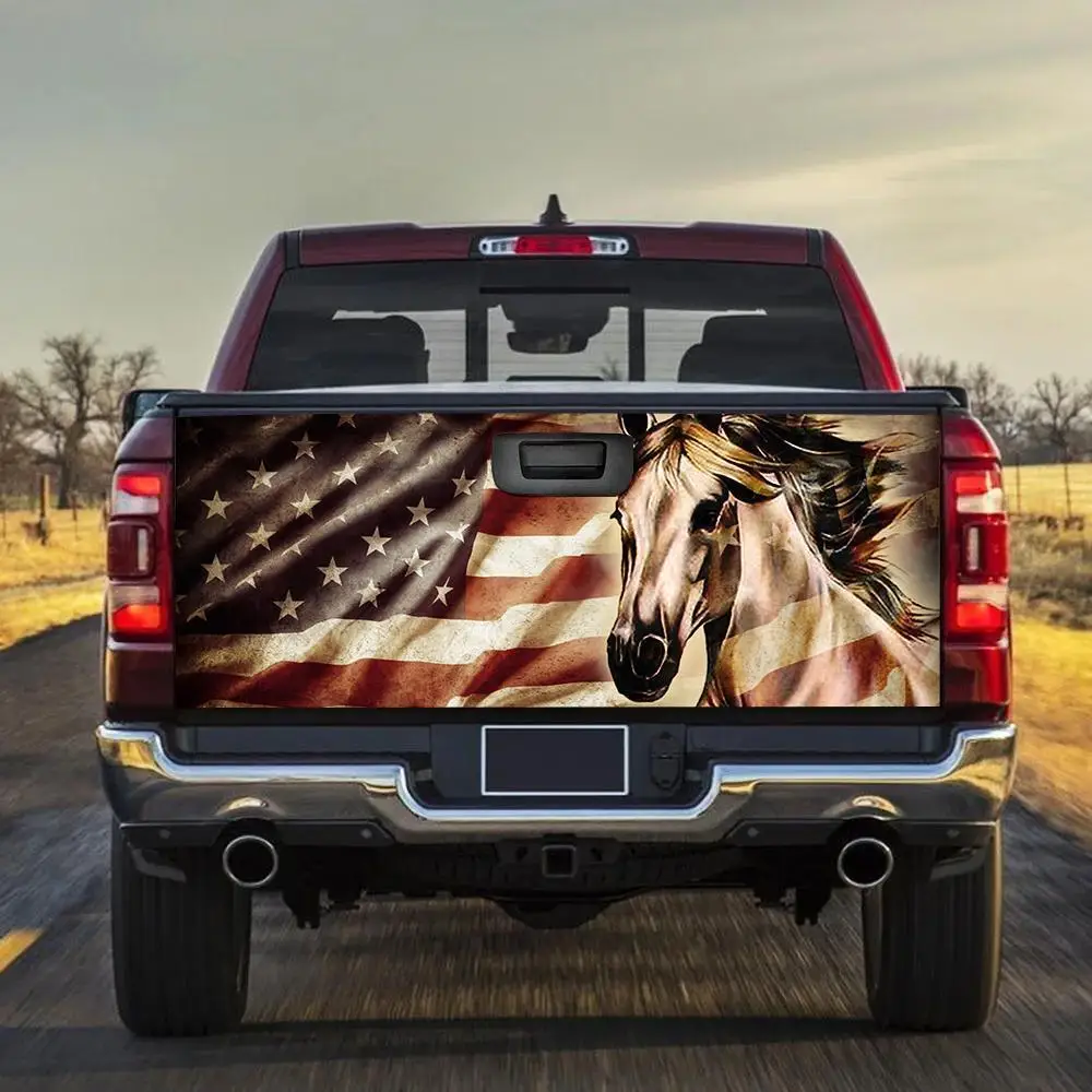 

American Flag Horse Truck Tailgate Wrap Decal Custom Car Accessories Horse Lover