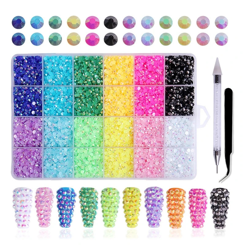 

Professional Nail Crystal Kit Mixed Pack Flat Back Rhinestone Shiny Nail Art Decor DIY Accessories with a Storage Box