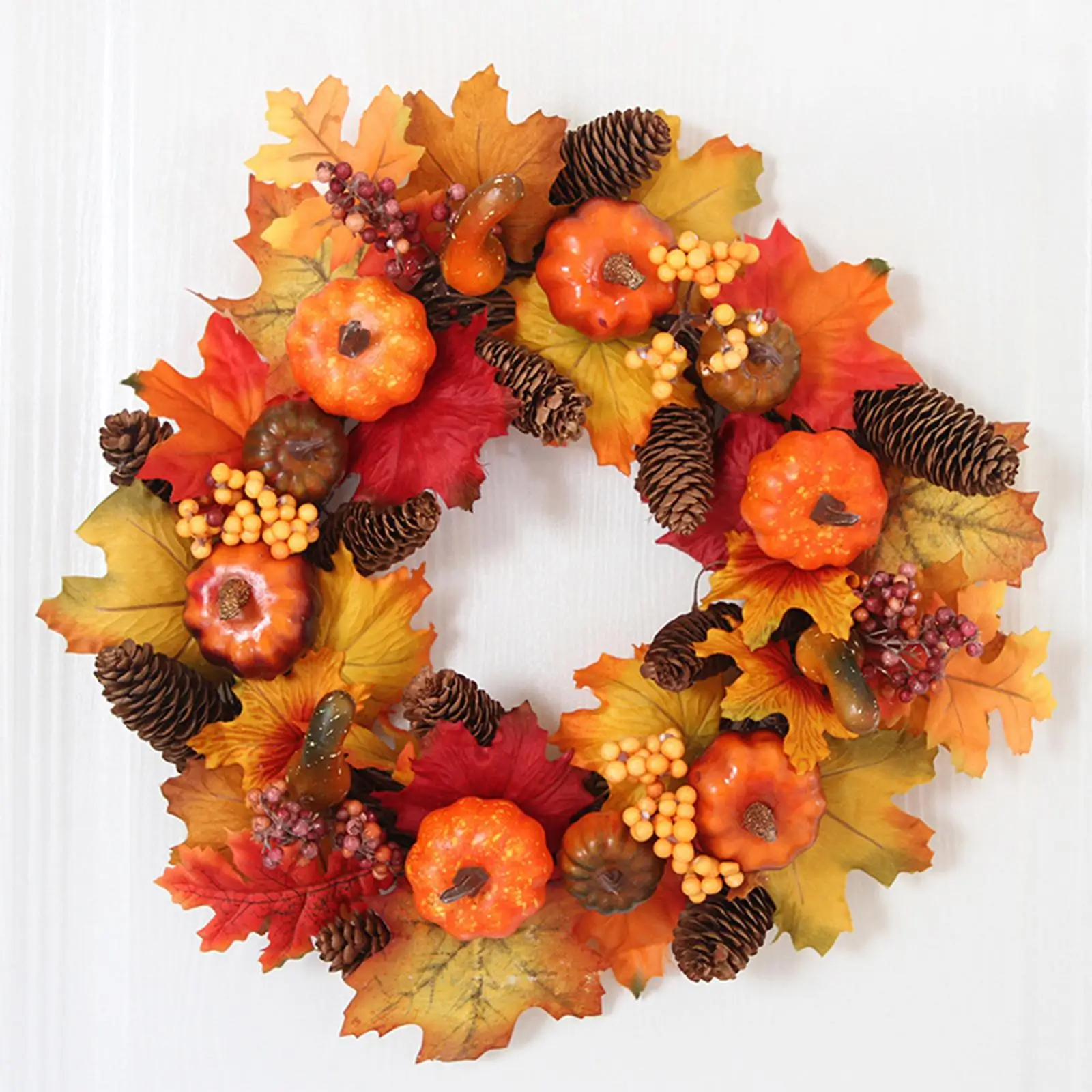 

40cm Autumn Pumpkin Wreath Decor Ornament Decor Artificial, Hanging for Garden Wedding Home Halloween Farmhouse