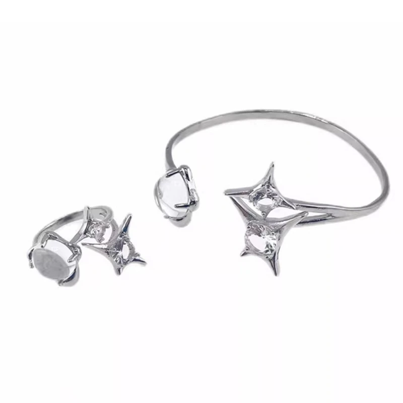 Универсальный комплект ювелирных украшений с лунными камнями и звездами