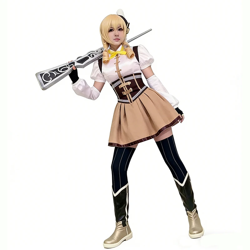Фото Костюм для косплея Puella Magi Madoka Magica Tomoe Mami, полный комплект с носками для Хэллоуина, Рождественской вечеринки, мужской и женский костюм №2