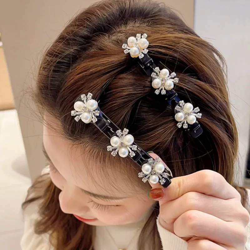 

Double Fixed Weave Hair Clip Braided Flower Rhinestone Barrettes Different Styles Duckbill Hairpins Hair Accessories Headdress