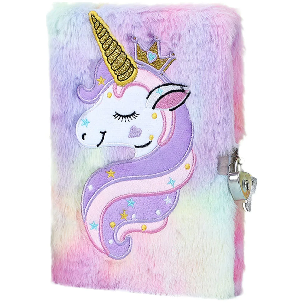 

Cartoon Notepad Lockable Notebook Novelty Plush Notebook Decorative Unicorn Pattern Notebook