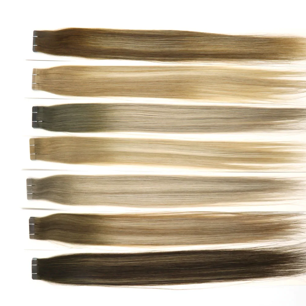 

Ty.hermenlisa Tape Human Hair Extensions 2022 Highlight Style Ombre Color Straight Hair Pu Weft Wholesale Price 2.5g/pc