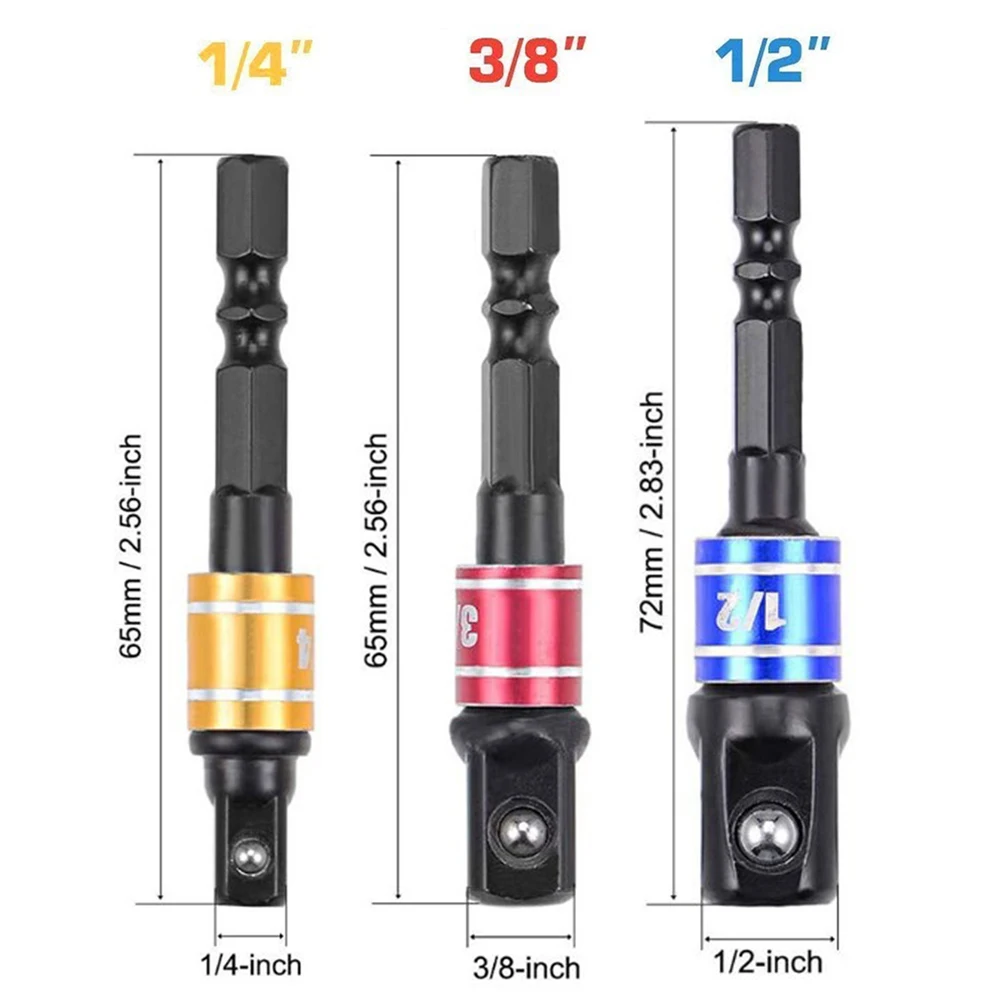 

3pcs Drill Socket Adapter Impact Driver With Hex Shank Extension Bar 1-4 3-8 1-2 Hand Tools Complete Tool Kit Multi-Tool
