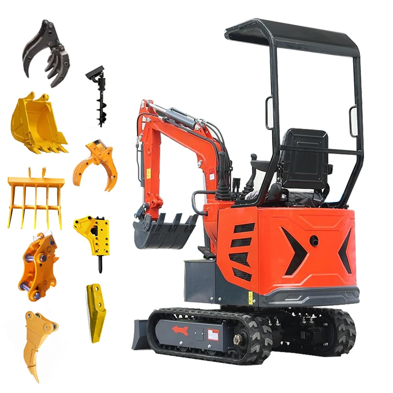 Mini Excavator digger in garden small excavator digging 1ton bucket and awning Garden Farm replaceable multiple attachments