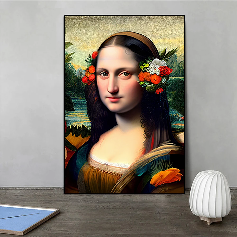 Забавная Мона Лиза с цветами мечта Сексуальная Девушка Граффити плакат и печать