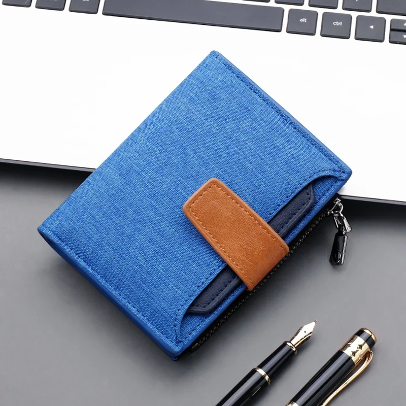 

Men Wallet Canvas and PU Leather Gray/blue/black Short Male Purse Hasp/zipper Credit Card Holder Case Wallet for Men Money Bag