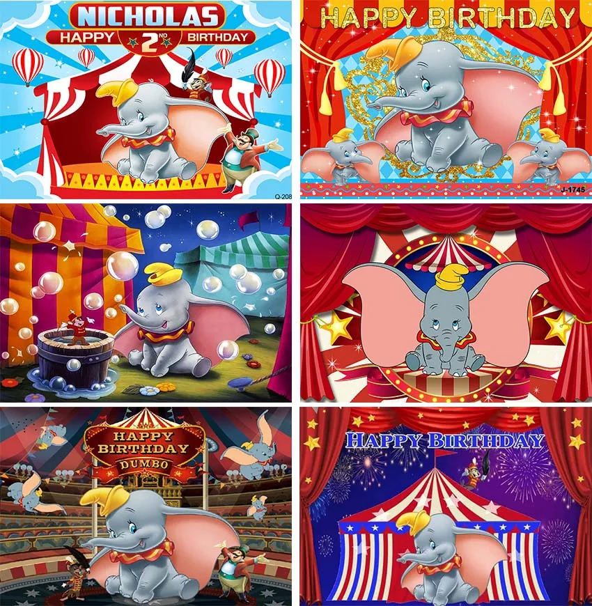 

Dumbo Backdrop for Birthday Happy Birthday Dumbo Circus Background for Boys and Girls Red Carnival Banner 1st Birthday Party