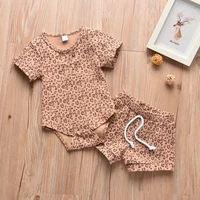 infant baby girls outfit set girls summer pit bar leopard short sleeve khaki shorts two piece childrens suit