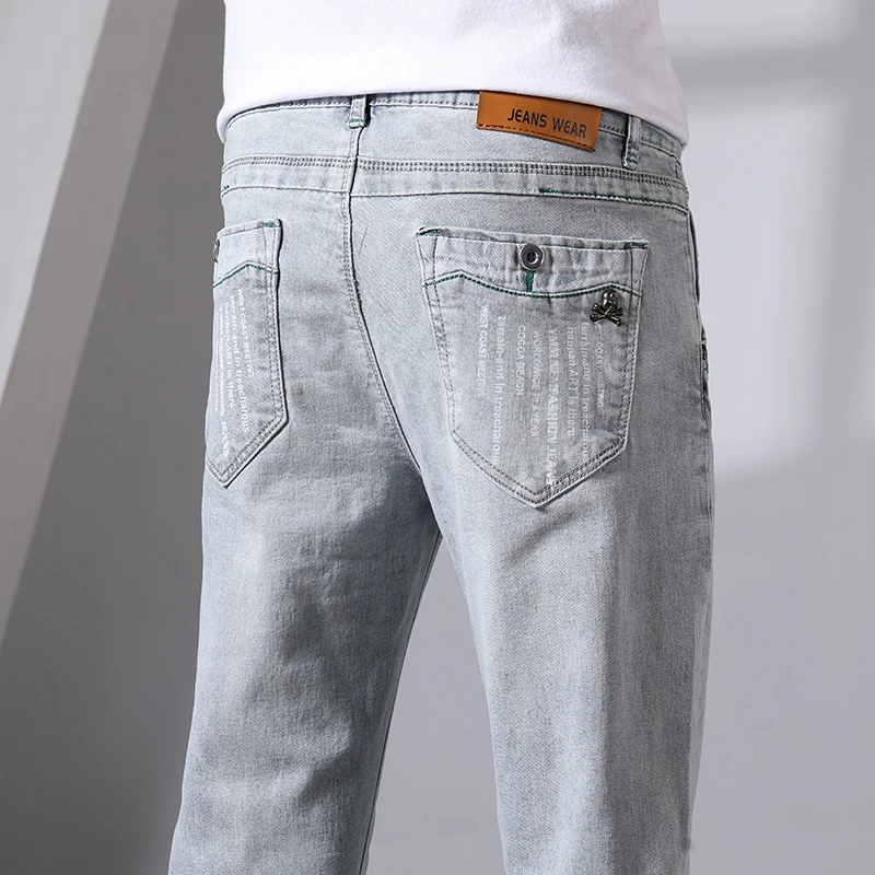 

Джинсы мужские облегающие, брендовые джоггеры из денима, Стрейчевые брюки-карандаш, синие модные повседневные